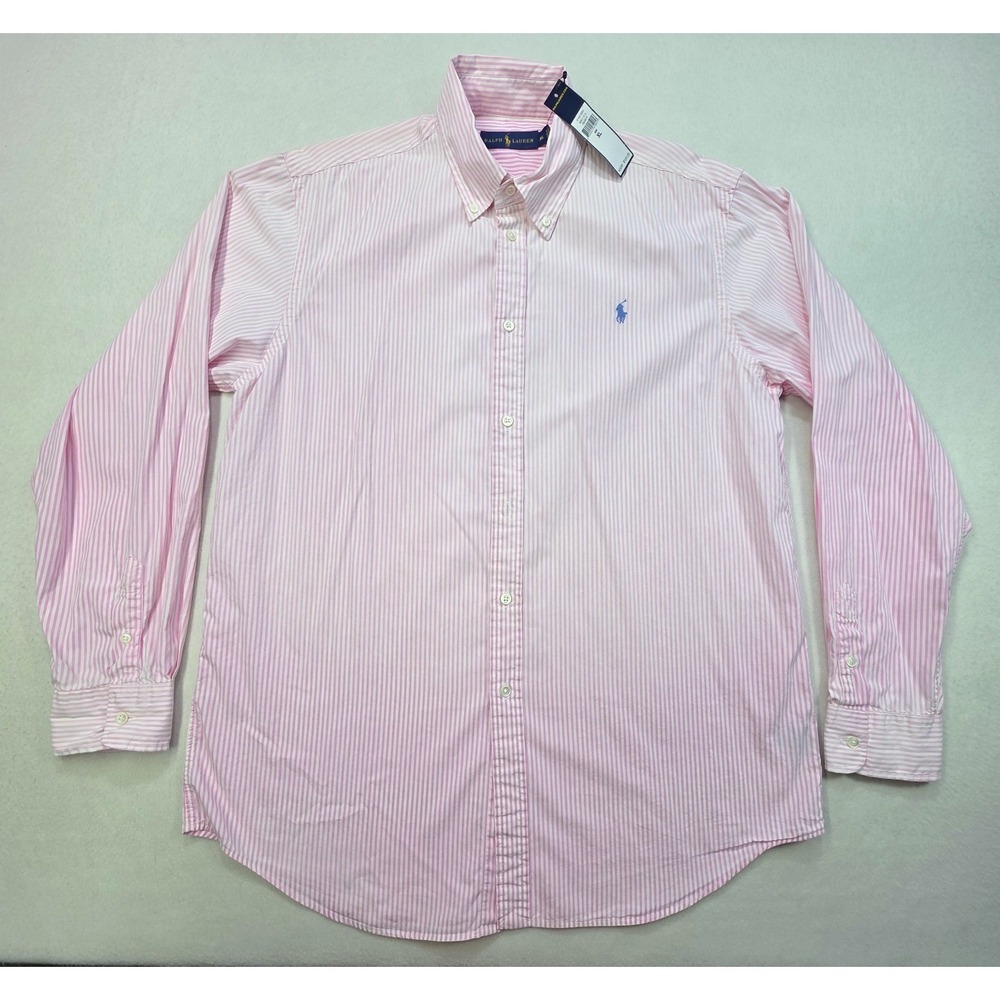 Polo Ralph Lauren Shirt Men XL Pink Blue Striped Long Sleeve Button Front Casual